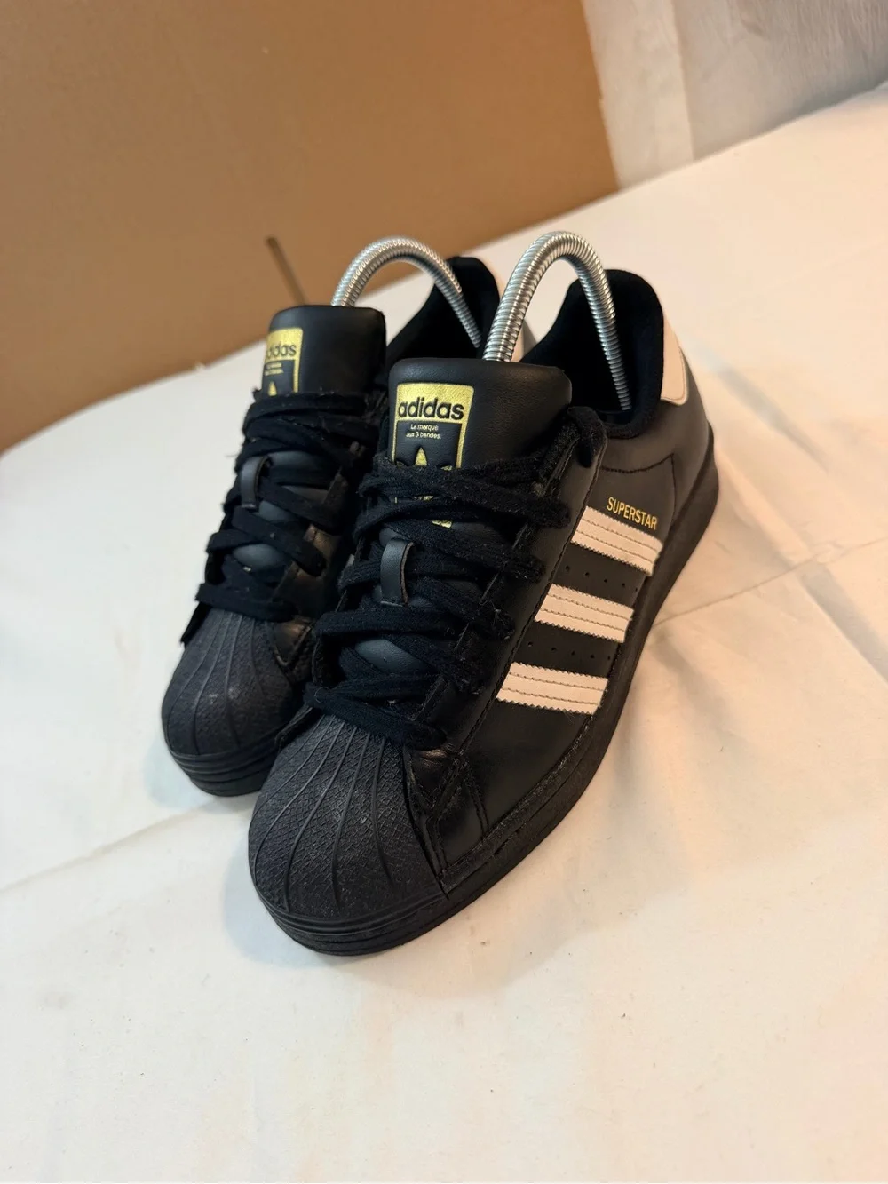 adidas Kids Black Sneakers with White Stripes and Gold Logo